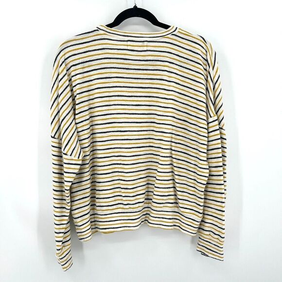 WVN Cream Yellow Striped Organic Cotton Terry Cloth Dolman Sleeve Top Medium - Picture 2 of 6
